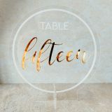 Round Clear acrylic table numbers with mirror text